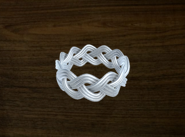Turk's Head Knot Ring 3 Part X 11 Bight - Size 11. in White Natural Versatile Plastic