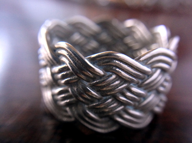 Turk's Head Knot Ring 6 Part X 10 Bight - Size 10 in Polished Silver