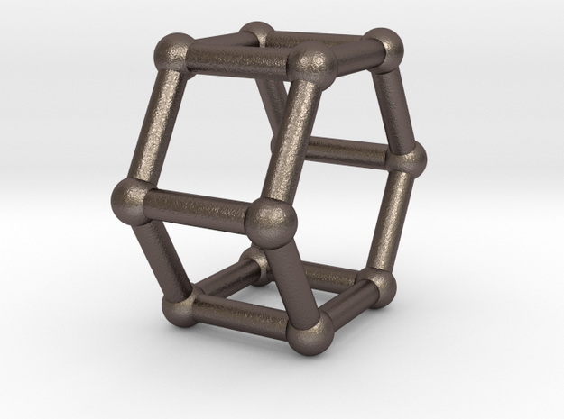 0422 Hexagonal Prism (a=1cm) #002 in Polished Bronzed Silver Steel