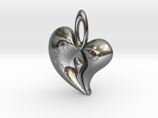 Heart Pendant1 in Fine Detail Polished Silver