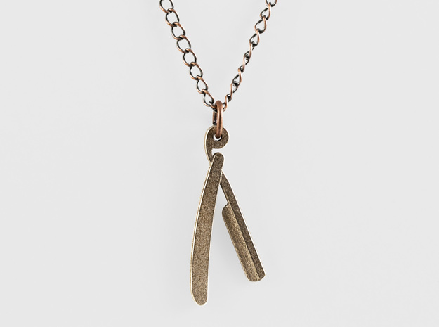 Straight Razor Necklace in Polished Bronzed Silver Steel