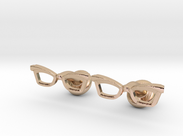 Hipster Glasses Cufflinks Female in 14k Rose Gold Plated Brass