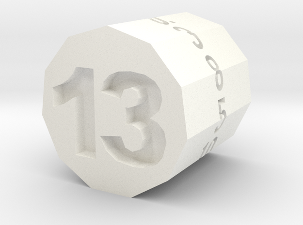 d13 Hendecagonal Prism ("Unlucky Roller") in White Processed Versatile Plastic