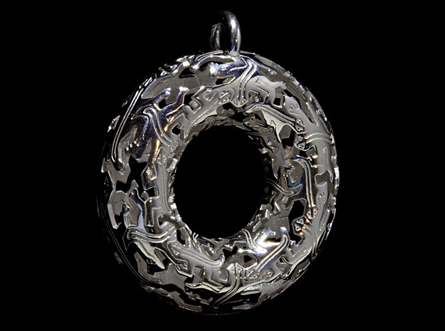 Reptiles Pendant - 2 Inch version. in Polished Silver