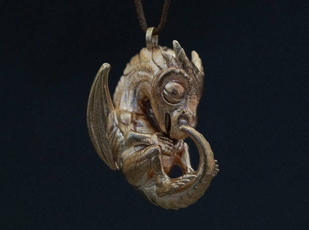 Metal Baby Dragon Pendant in Natural Bronze