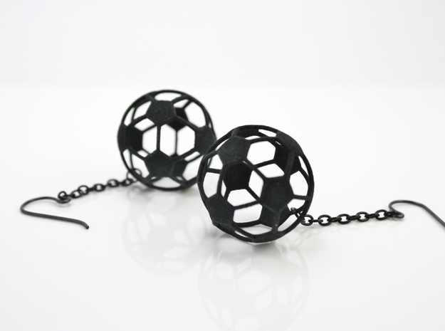 Soccer Ball Earrings - Hollow in Black Natural Versatile Plastic