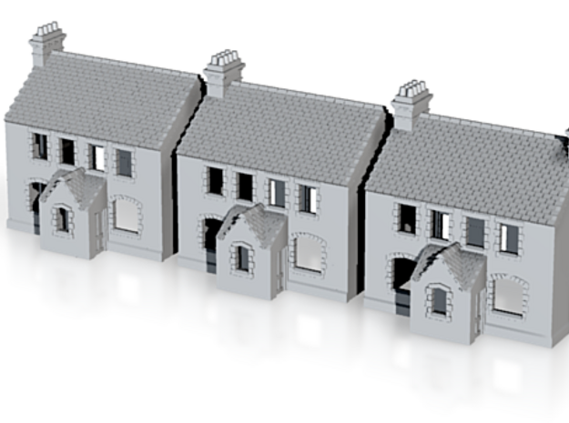 CNS Workers Cottage Set Of 3 - T-Gauge - 1:450 in Tan Fine Detail Plastic