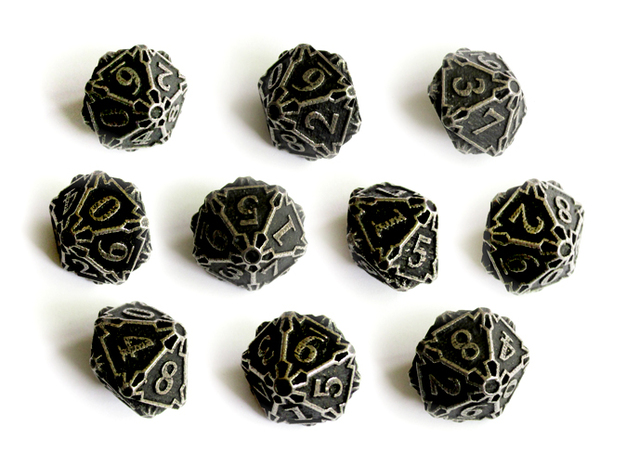 Premier 10d10 Dice Set in Polished Bronzed Silver Steel