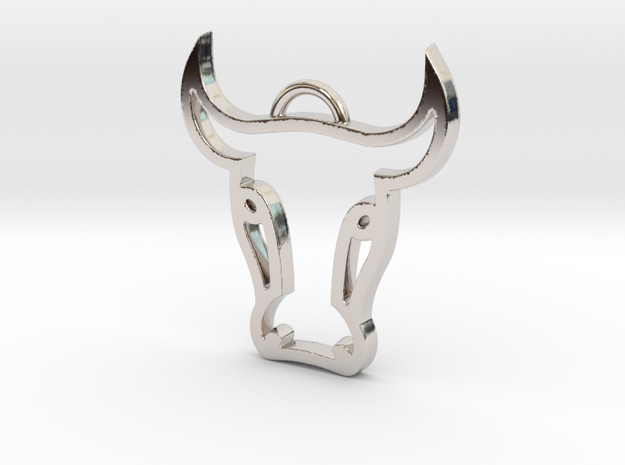 Bull Head Pendant in Rhodium Plated Brass