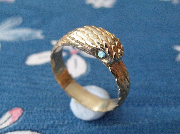 US10 Snake Ring: Tritium in Polished Bronze