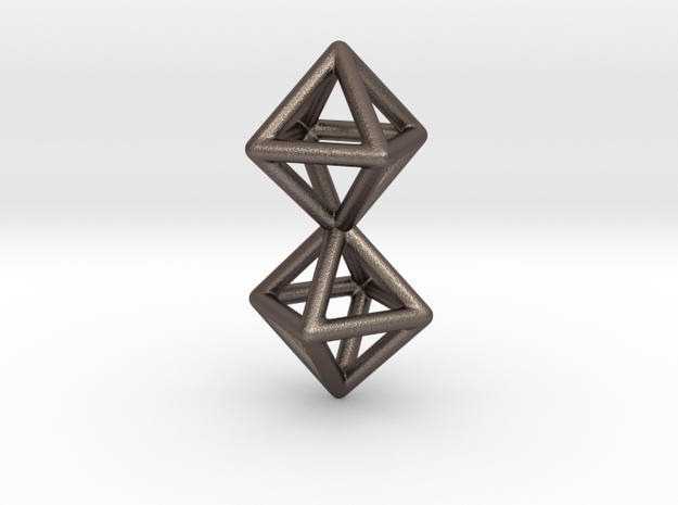 Twin Octahedron Frame Pendant in Polished Bronzed Silver Steel