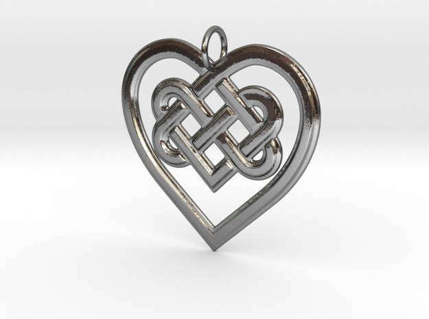 Celtic Heart Pendant in Polished Silver