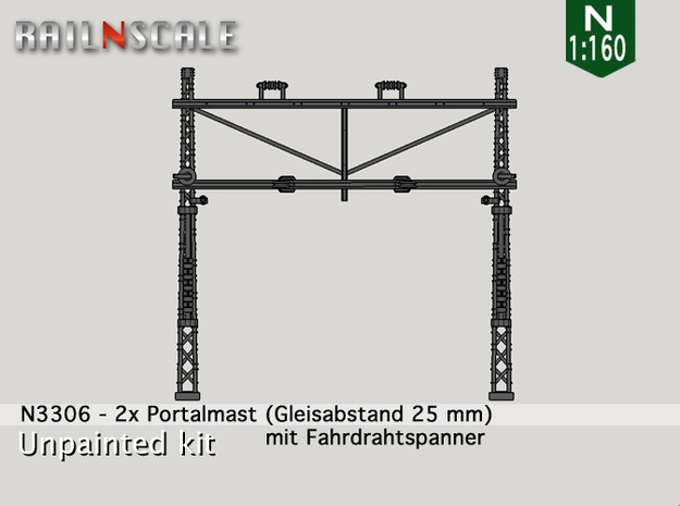 2x Portalmast mit Spanner (Oberleitung N 1:160) in Tan Fine Detail Plastic