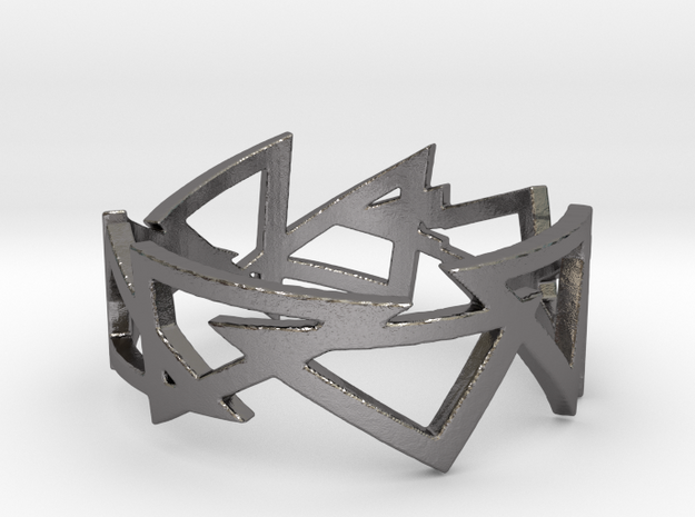 triangle-chained Ring  in Polished Nickel Steel: 8.25 / 57.125