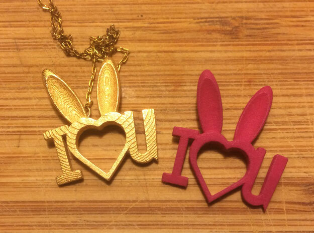 I Heart You Bunny pendant in Purple Processed Versatile Plastic
