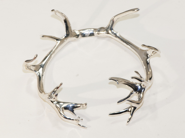 Red Deer Antler Bracelet 80mm in Polished Silver