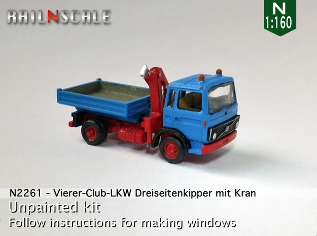 Vierer-Club-LKW Dreiseitenkipper mit Kran (N 1:160 in Tan Fine Detail Plastic