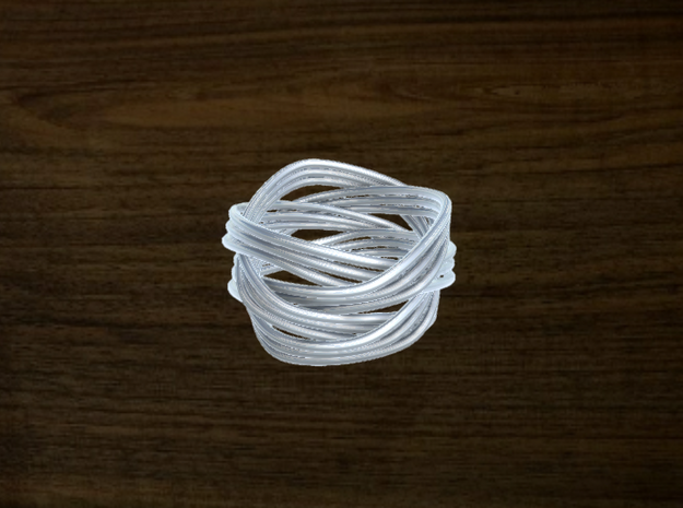Turk's Head Knot Ring 4 Part X 3 Bight - Size 7 in White Natural Versatile Plastic