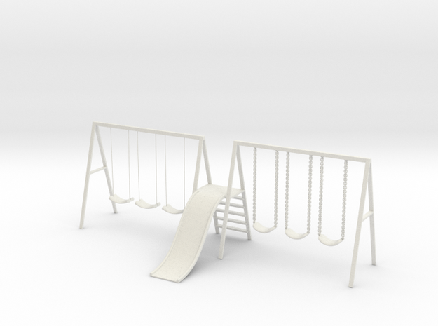 Swing set with Slide in White Natural Versatile Plastic