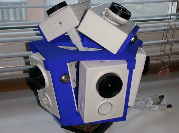 Brahma7 Rig for 360 Video with Xiaomi Yi Cameras in Blue Processed Versatile Plastic