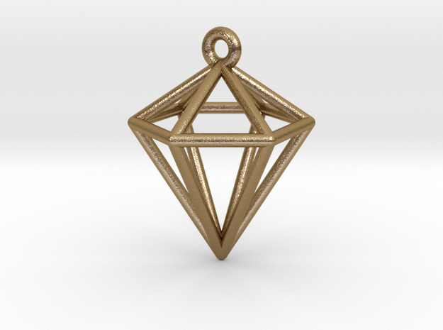 3D Diamond Pendant in Polished Gold Steel