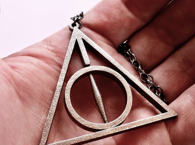 Extra Large Deathly Hallows Pendant in Polished Bronzed Silver Steel