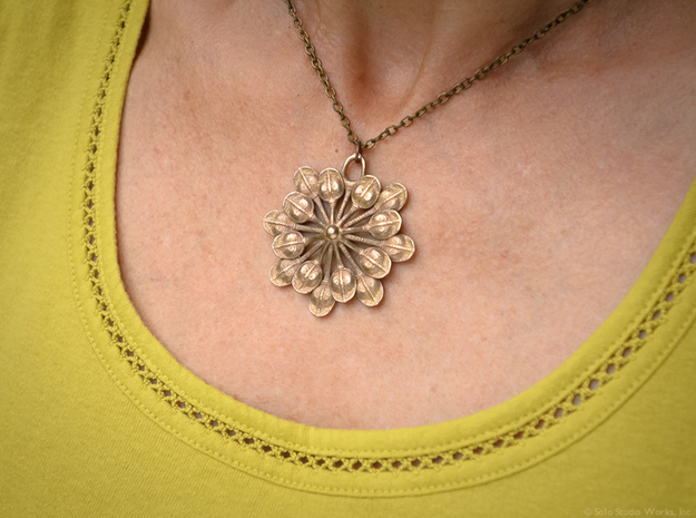 Sun Petals Pendant in Polished Bronzed Silver Steel