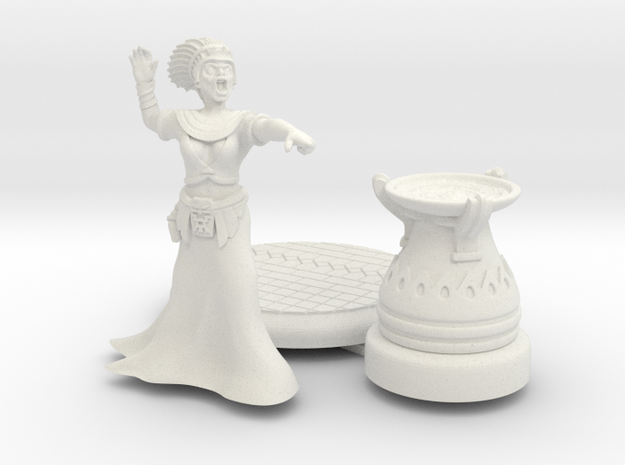 28mm Cleopatra Zombie Witch with base and Cauldron in White Natural Versatile Plastic