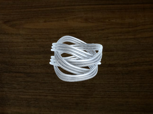 Turk's Head Knot Ring 4 Part X 3 Bight - Size 7 in White Natural Versatile Plastic