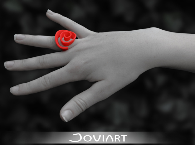 Curly Rose Ring 20.5mm in Red Processed Versatile Plastic