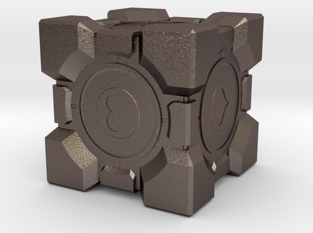 Aperture Science Weighted Companion Cube in Polished Bronzed Silver Steel