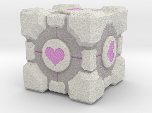 Weighted Portal Cube (In Color) - Heart 1" in Full Color Sandstone