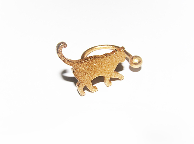 [Ring]Kitty play with a Ball (size 8) in Polished Gold Steel
