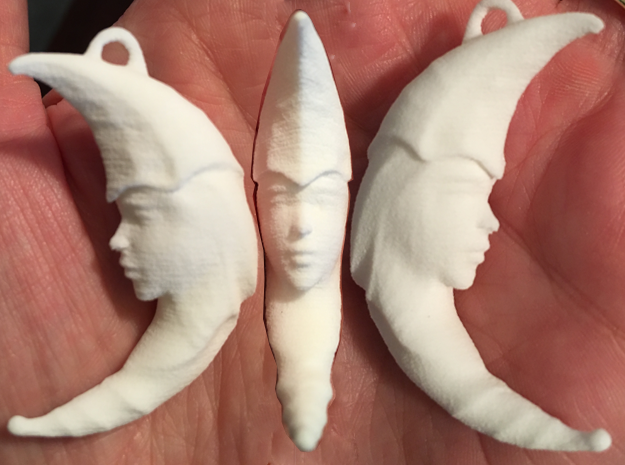 Moon Face Pendant in White Natural Versatile Plastic