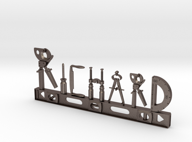 Richard Nametag in Polished Bronzed Silver Steel