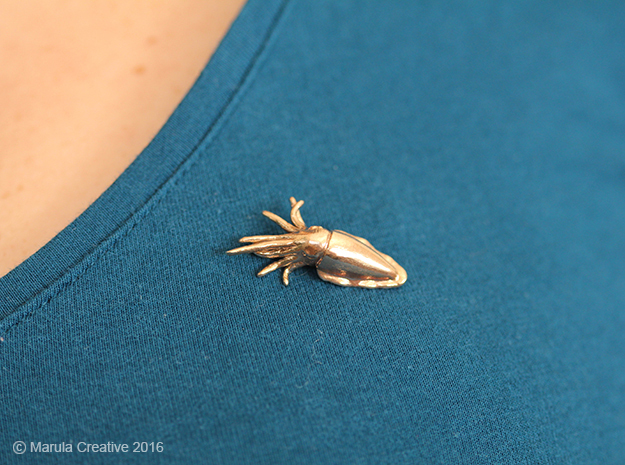 Cuttlefish Pendant or Brooch in Natural Bronze: Small