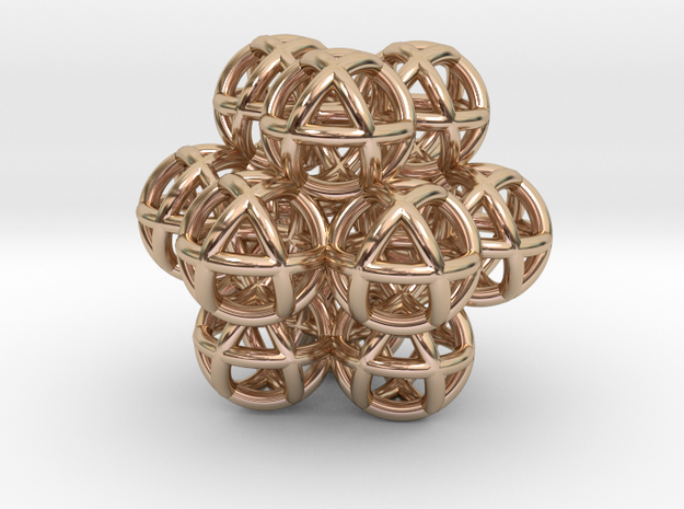 13 Vector Equilibrium Spheres Fractal Sacred Geome in 14k Rose Gold Plated Brass