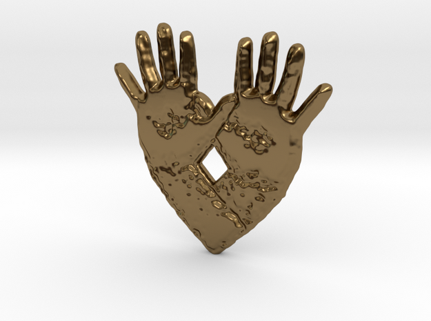 open hand open heart in Polished Bronze