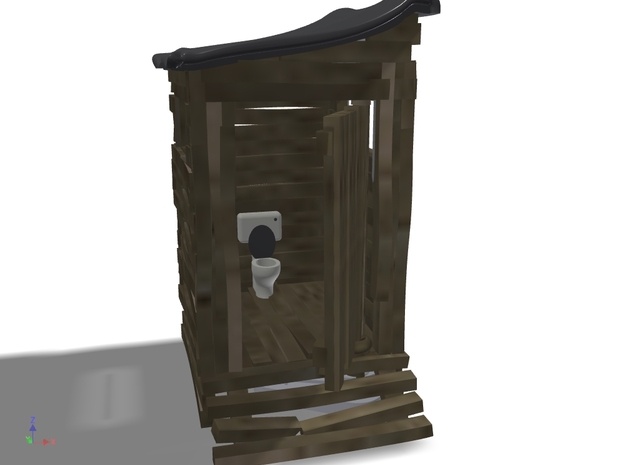 Scrap-lumber Ramshackle Outhouse, N-Scale (1:160) in Smooth Fine Detail Plastic