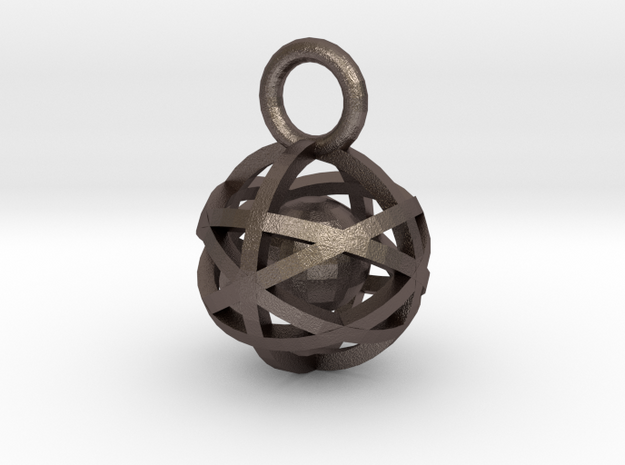 Charm: Hollow Sphere with Ball 1 in Polished Bronzed Silver Steel