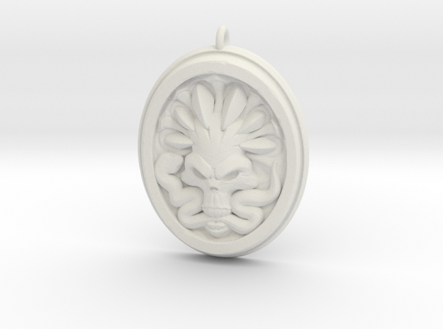 Skull and Snake Pendant 01 - 50mm in White Natural Versatile Plastic