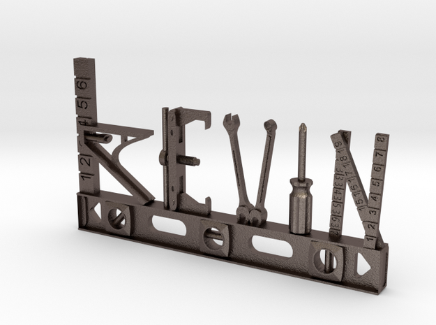 Kevin Nametag in Polished Bronzed Silver Steel