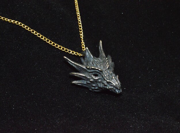Umbral Dragon Pendant in Polished and Bronzed Black Steel
