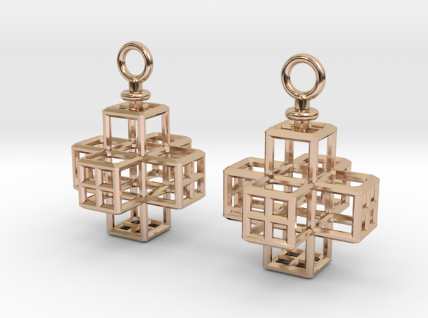 Cube-Cross Earrings in 14k Rose Gold Plated Brass