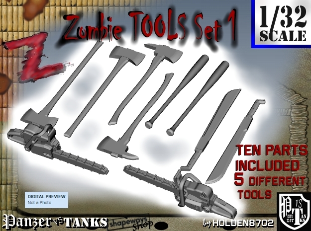 1-32 Zombie Tools Set 1 in Tan Fine Detail Plastic