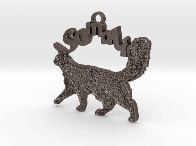 Somali Cat Breed Pendant in Polished Bronzed Silver Steel