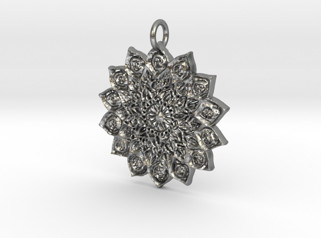 Wheel Flower Pendant in Natural Silver