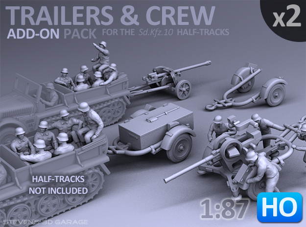 Trailers & Crew : Add-on (2 pack) - 1:87 - HO in Tan Fine Detail Plastic