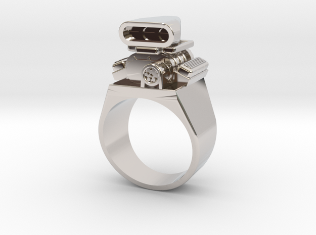 Size 10 Big Block Entertainment Supercharger Ring in Rhodium Plated Brass