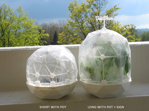 Flexible Mini Greenhouse-Dome Set with Pot (long) in White Natural Versatile Plastic